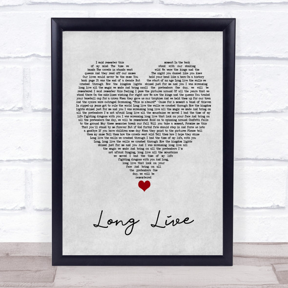 Taylor Swift Long Live Grey Heart Song Lyric Quote Music Framed Print