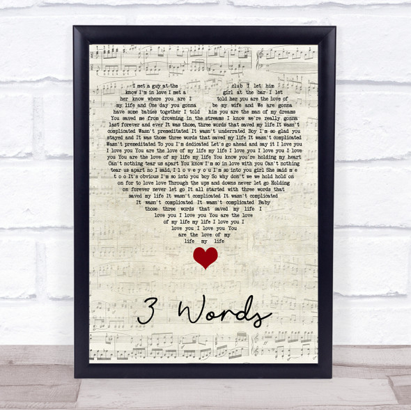 Cheryl Cole 3 Words Script Heart Song Lyric Quote Music Framed Print