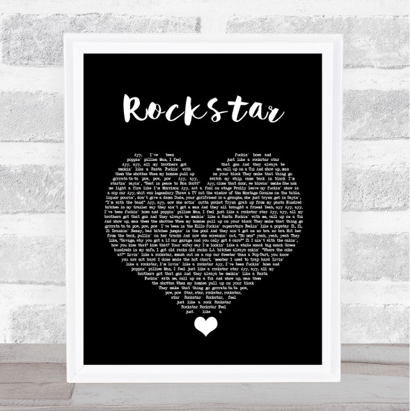 Post Malone Rockstar Black Heart Song Lyric Quote Music Framed Print