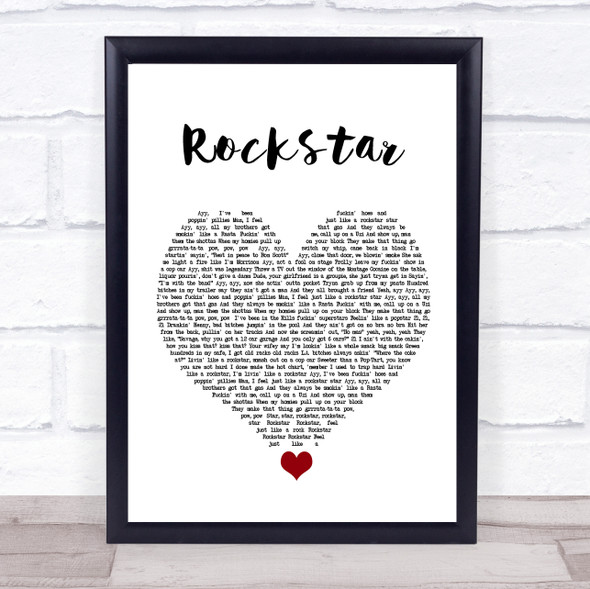 Post Malone Rockstar White Heart Song Lyric Quote Music Framed Print
