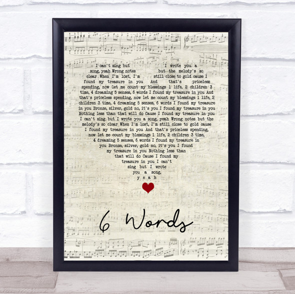 Wretch 32 6 Words Script Heart Song Lyric Quote Music Framed Print