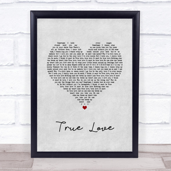 Pink True Love Grey Heart Song Lyric Quote Music Framed Print