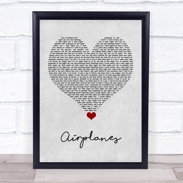 BoB Airplanes Grey Heart Song Lyric Quote Music Framed Print