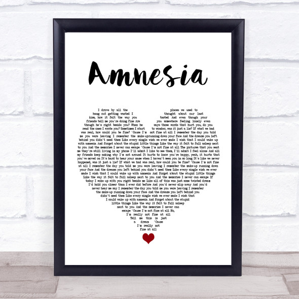 5 Seconds of Summer Amnesia White Heart Song Lyric Quote Music Framed Print