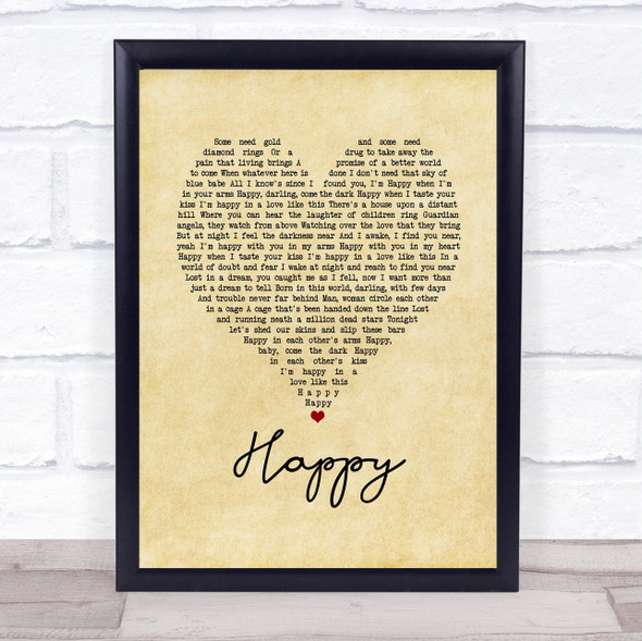 Bruce Springsteen Happy Vintage Heart Song Lyric Quote Music Framed Print