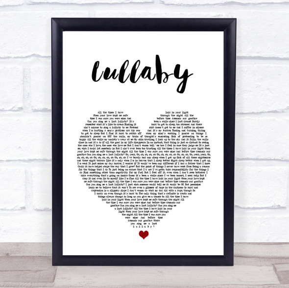 Professor Green Lullaby White Heart Song Lyric Quote Music Framed Print