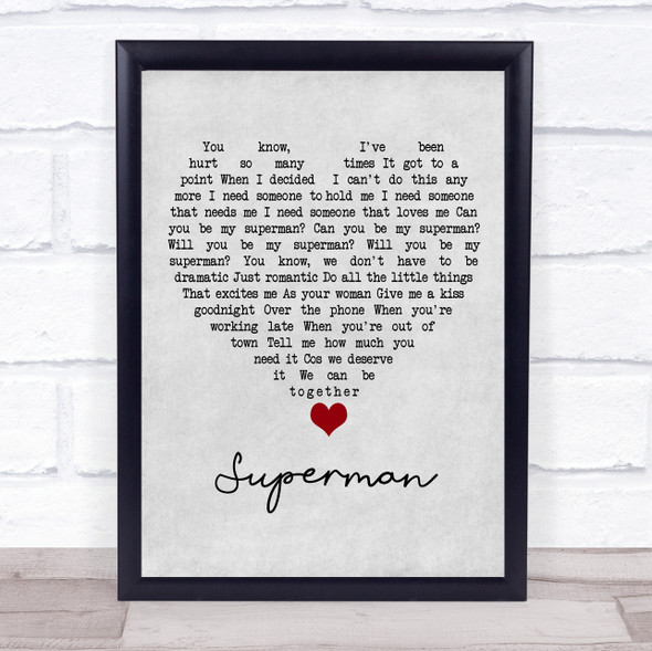Black Coffee Superman Grey Heart Song Lyric Quote Music Framed Print