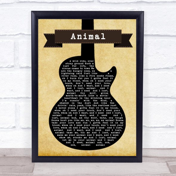 Def Leppard Animal Black Guitar Song Lyric Quote Music Framed Print