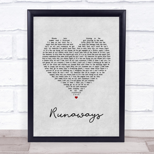 The Killers Runaways Grey Heart Song Lyric Quote Music Framed Print
