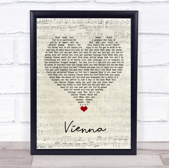 Billy Joel Vienna Script Heart Song Lyric Quote Music Framed Print