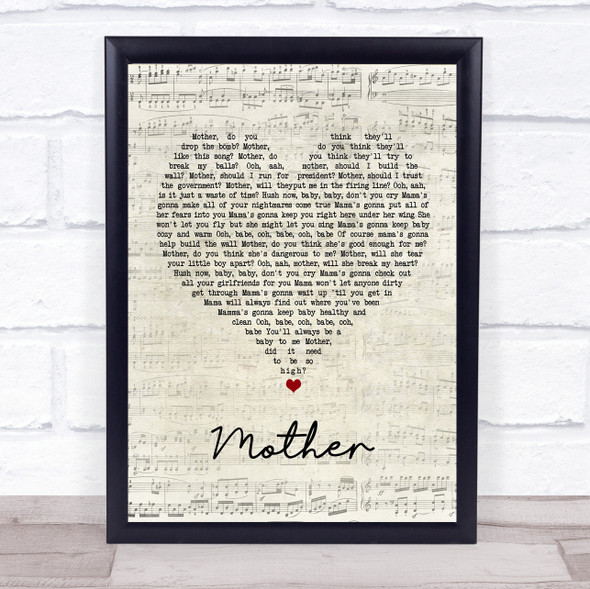 Pink Floyd Mother Script Heart Song Lyric Quote Music Framed Print