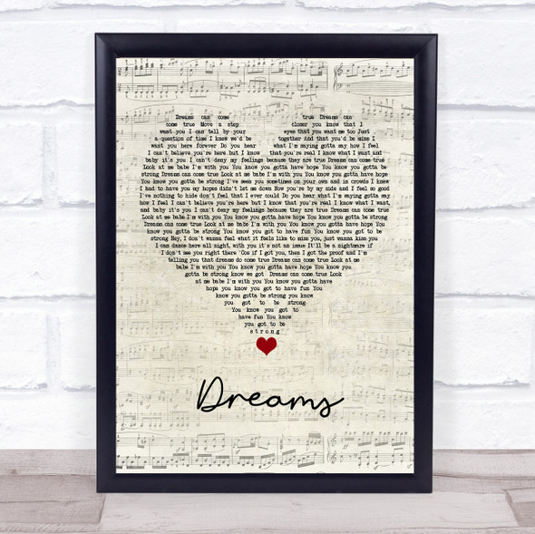 Alex Ross Dreams Script Heart Song Lyric Quote Music Framed Print