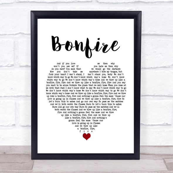 The Hunna Bonfire White Heart Song Lyric Quote Music Framed Print