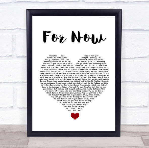Pink For Now White Heart Song Lyric Quote Music Framed Print