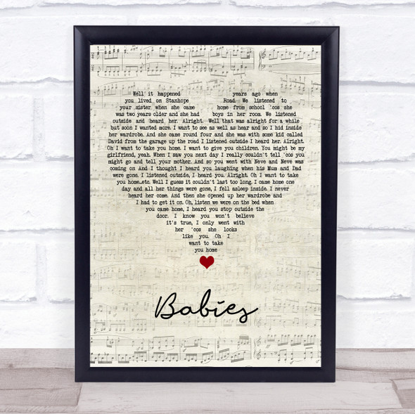 Pulp Babies Script Heart Song Lyric Quote Music Framed Print