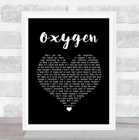 Catfish And The Bottlemen Oxygen Black Heart Song Lyric Quote Music Framed Print