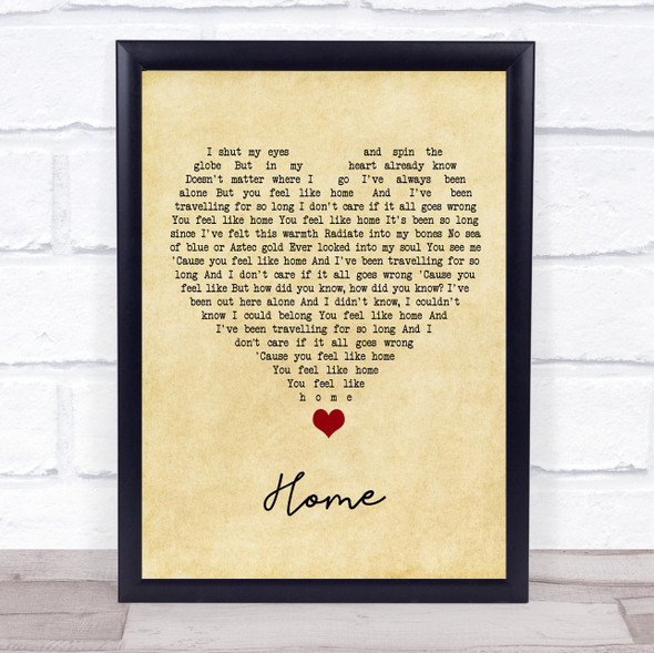 Freya Ridings Home Vintage Heart Song Lyric Quote Music Framed Print