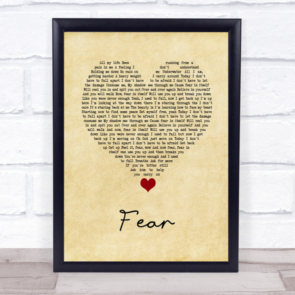 Blue October Fear Vintage Heart Song Lyric Quote Music Framed Print