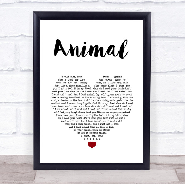 Def Leppard Animal White Heart Song Lyric Quote Music Framed Print