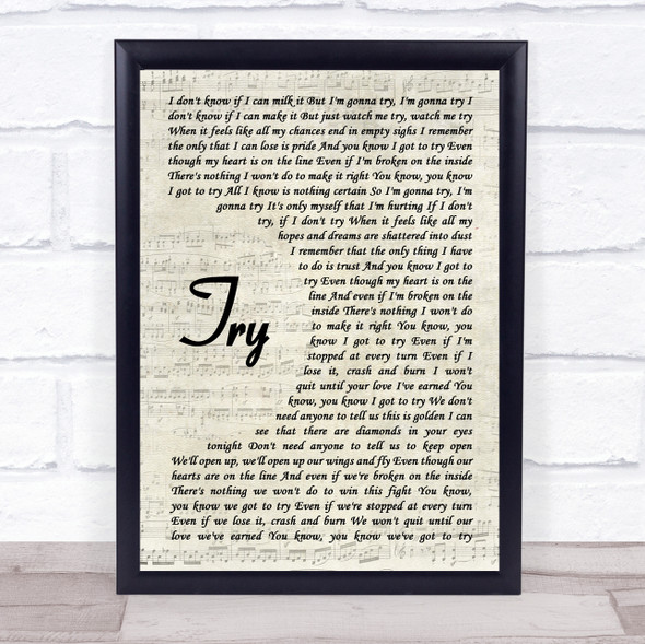 Rick Astley Try Vintage Script Song Lyric Quote Music Framed Print