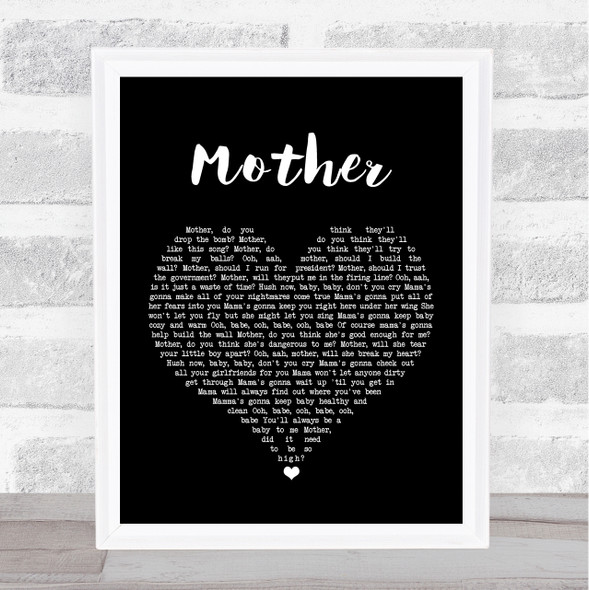 Pink Floyd Mother Black Heart Song Lyric Quote Music Framed Print