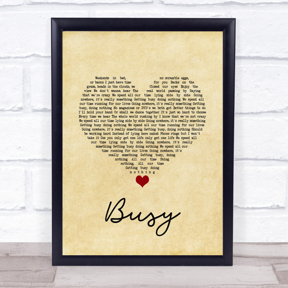 Olly Murs Busy Vintage Heart Song Lyric Quote Music Framed Print