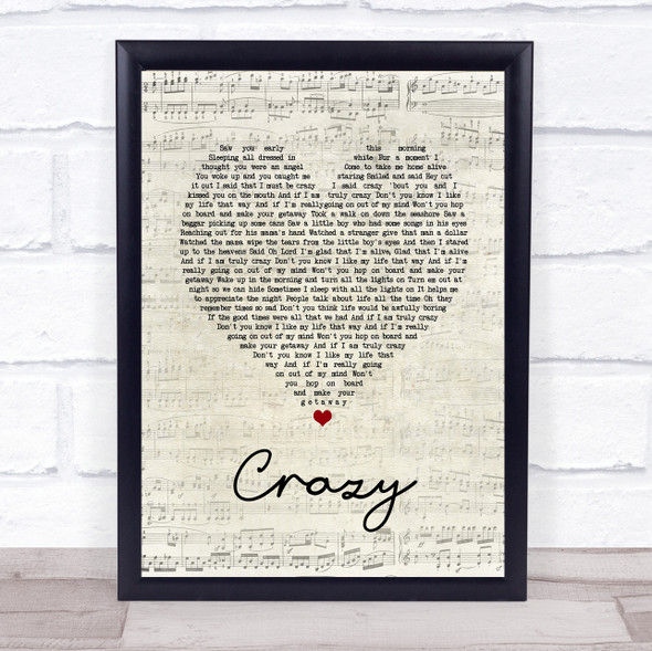 Pat Green Crazy Script Heart Song Lyric Quote Music Framed Print