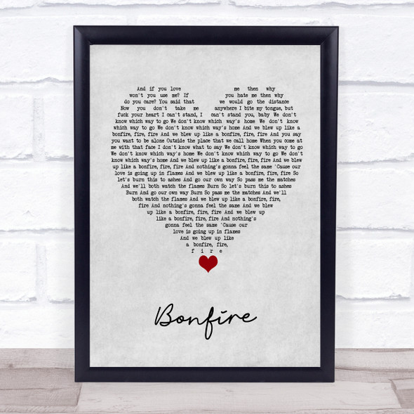 The Hunna Bonfire Grey Heart Song Lyric Quote Music Framed Print
