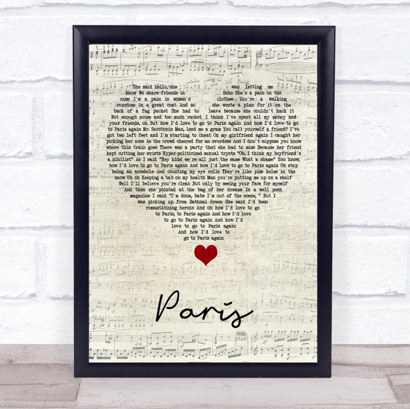 The 1975 Paris Script Heart Song Lyric Quote Music Framed Print