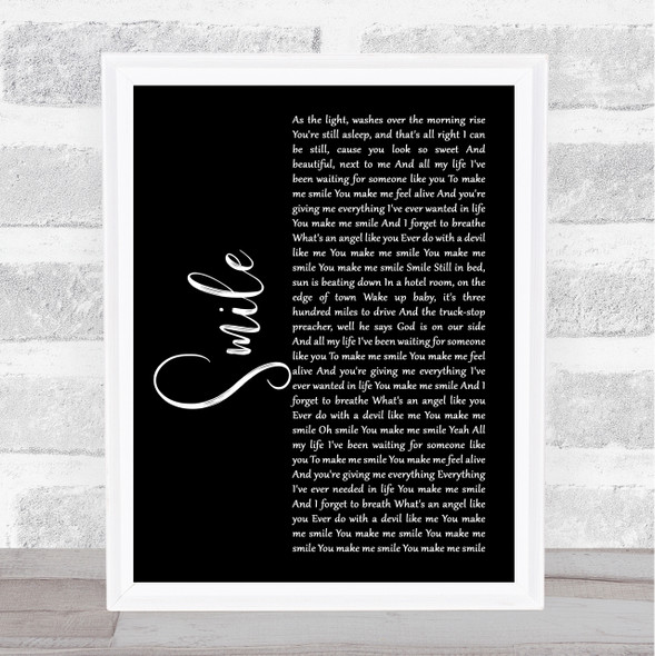 Sixx AM Smile Black Script Song Lyric Quote Music Framed Print