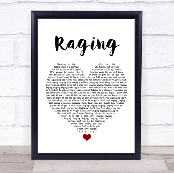 Kygo Raging White Heart Song Lyric Quote Music Framed Print