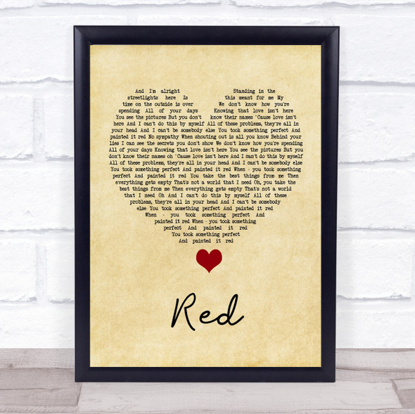 Daniel Merriweather Red Vintage Heart Song Lyric Quote Music Framed Print