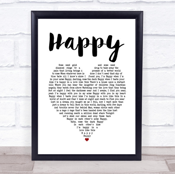 Bruce Springsteen Happy White Heart Song Lyric Quote Music Framed Print