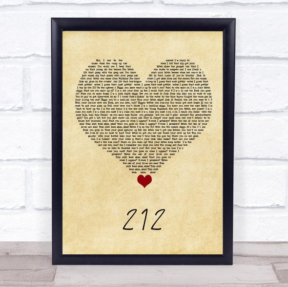 Azealia Banks 212 Vintage Heart Song Lyric Quote Music Framed Print