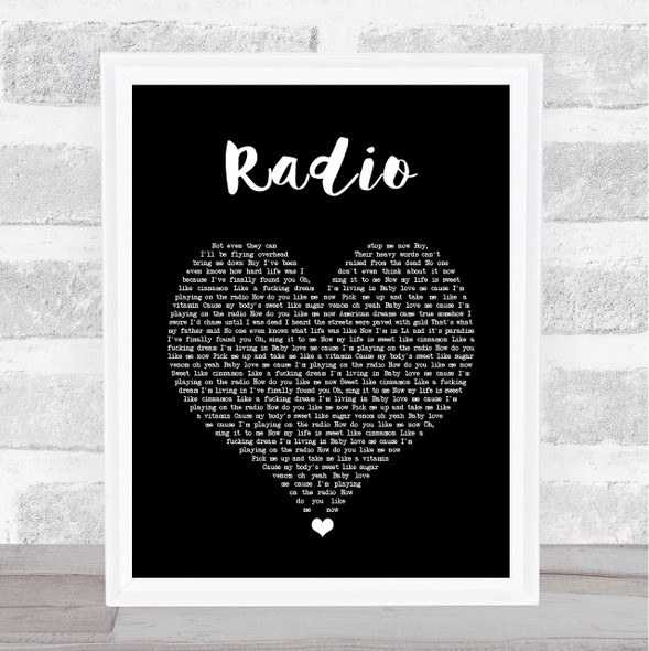 Lana Del Rey Radio Black Heart Song Lyric Quote Music Framed Print