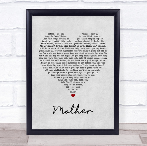 Pink Floyd Mother Grey Heart Song Lyric Quote Music Framed Print