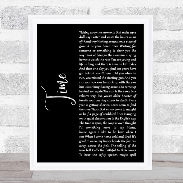 Pink Floyd Time Black Script Song Lyric Quote Music Framed Print