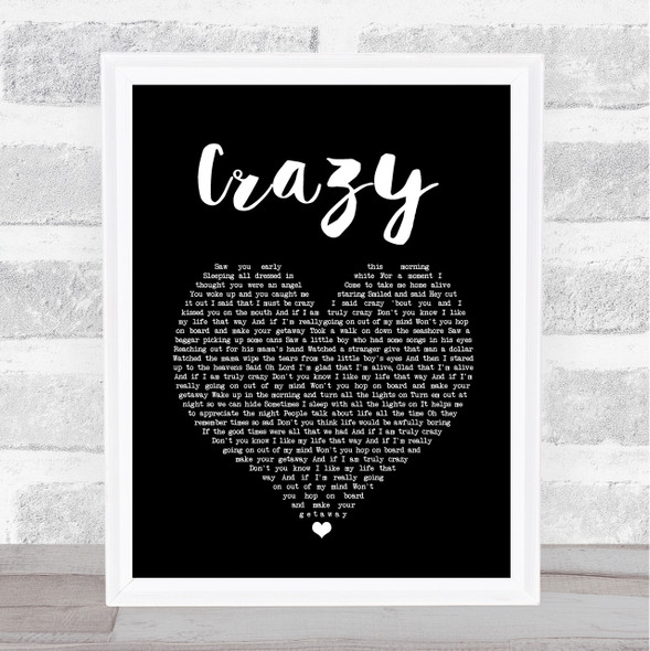Pat Green Crazy Black Heart Song Lyric Quote Music Framed Print