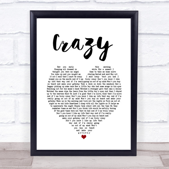 Pat Green Crazy White Heart Song Lyric Quote Music Framed Print