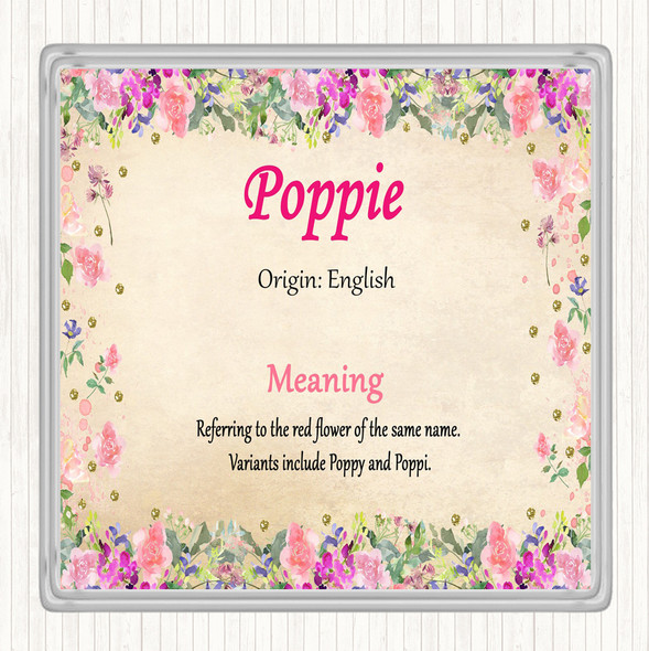 Poppie Name Meaning Coaster Floral