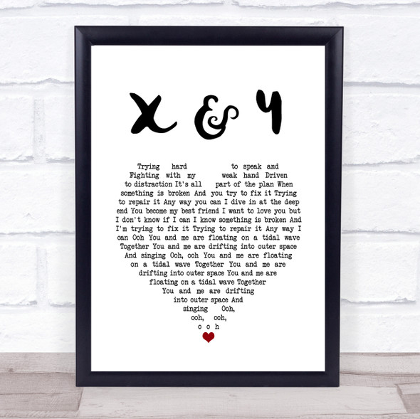 Coldplay X & Y White Heart Song Lyric Quote Music Framed Print