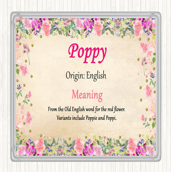 Poppy Name Meaning Coaster Floral