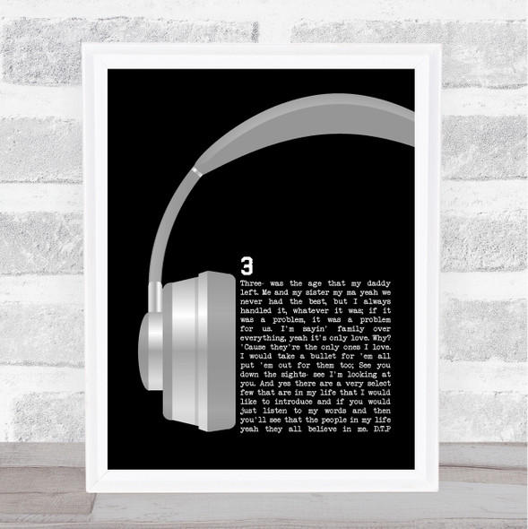 DTP 3 Grey Headphones Song Lyric Quote Music Framed Print