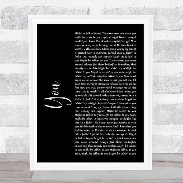 Dynamite ft Post Malone You Black Script Song Lyric Quote Music Framed Print