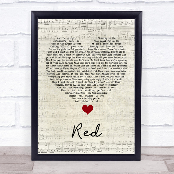 Daniel Merriweather Red Script Heart Song Lyric Quote Music Framed Print