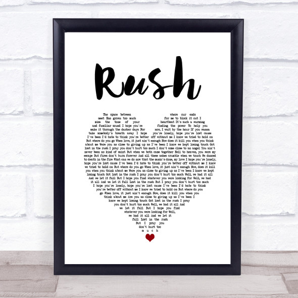 Lewis Capaldi Rush White Heart Song Lyric Quote Music Framed Print