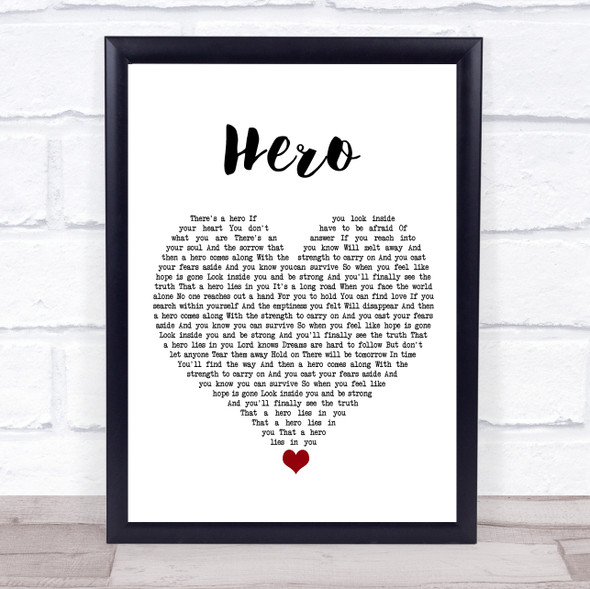 Mariah Carey Hero White Heart Song Lyric Quote Music Framed Print