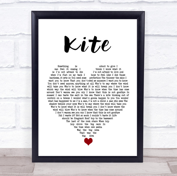 U2 Kite White Heart Song Lyric Quote Music Framed Print