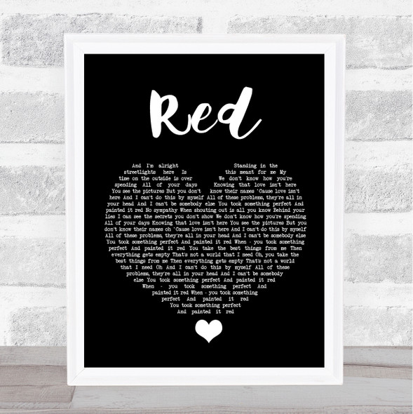 Daniel Merriweather Red Black Heart Song Lyric Quote Music Framed Print
