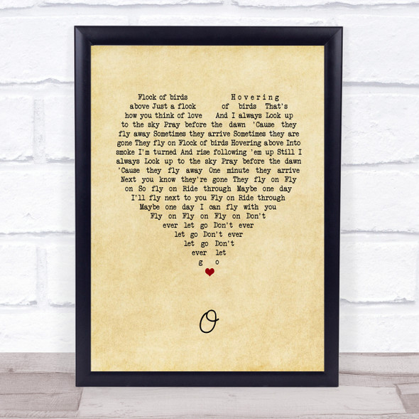 Coldplay O Vintage Heart Song Lyric Quote Music Framed Print